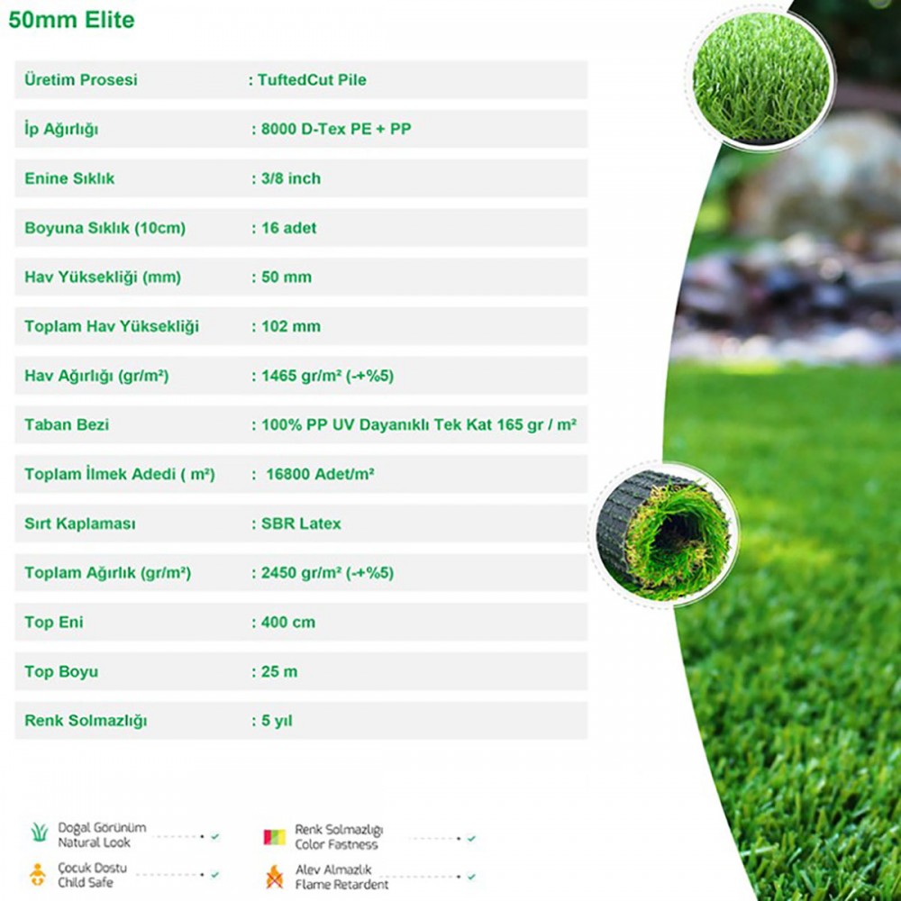 50 mm Elite Çim Halı - FORFLOOR