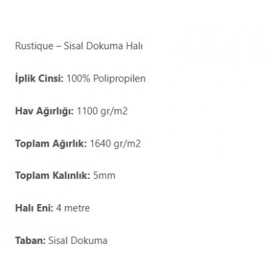 rustique halı teknik özellikleri