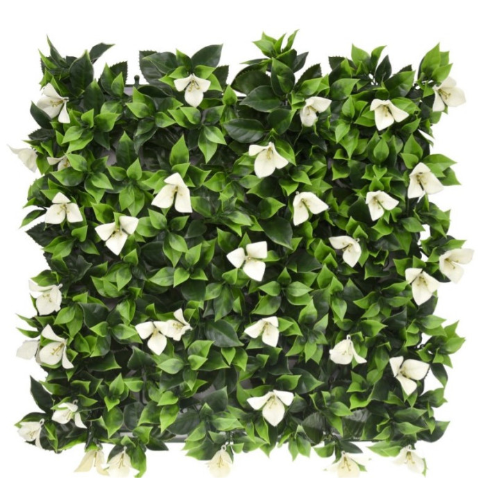 Beyaz Çiçekli Bougainvillea Çim Duvar 50×50 Panel | Zarif Yeşil Duvar
